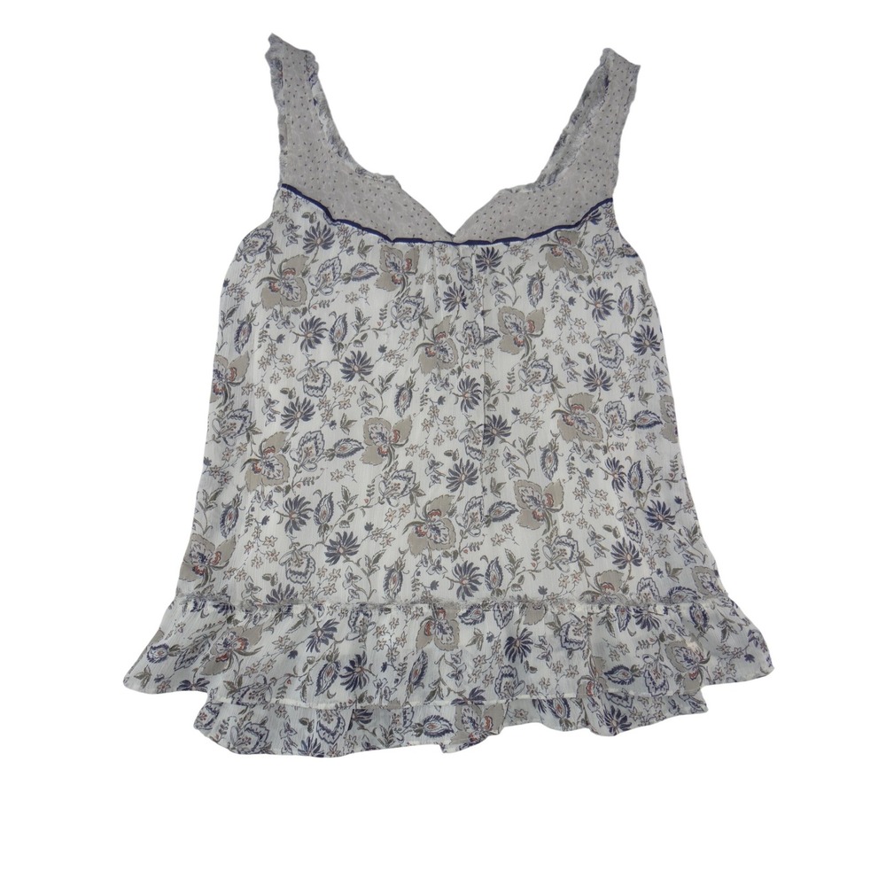 Abercrombie Womens XL Floral Paisley Ruffle Hem‎ Tank Top Blouse Blue White 2901